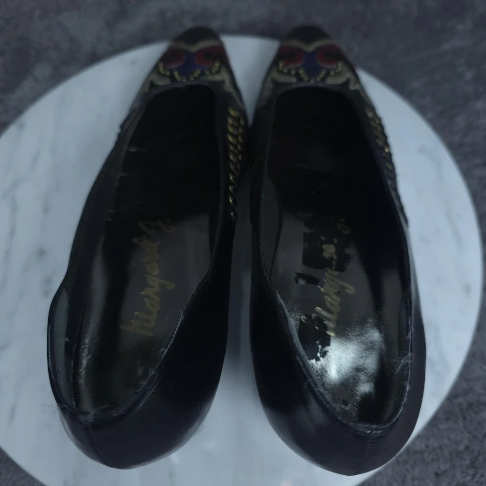 Vintage Margaret J. Shoes Womens Size 8 Black Leather Studded Pumps Italy 80s